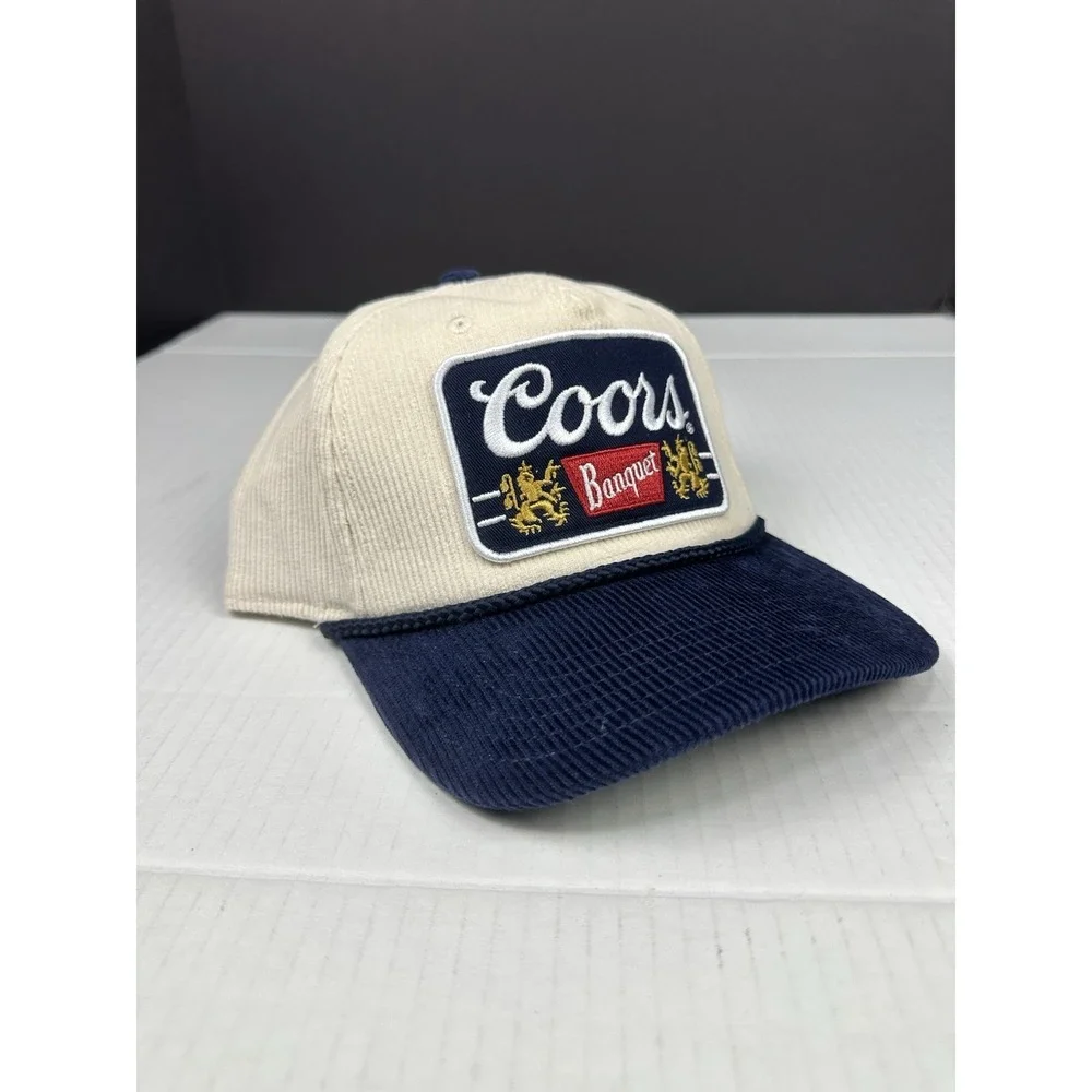 Coors Banquet Beer Snapback Rope Cap Hat Cream Navy Blue OSFA Brand New Clean